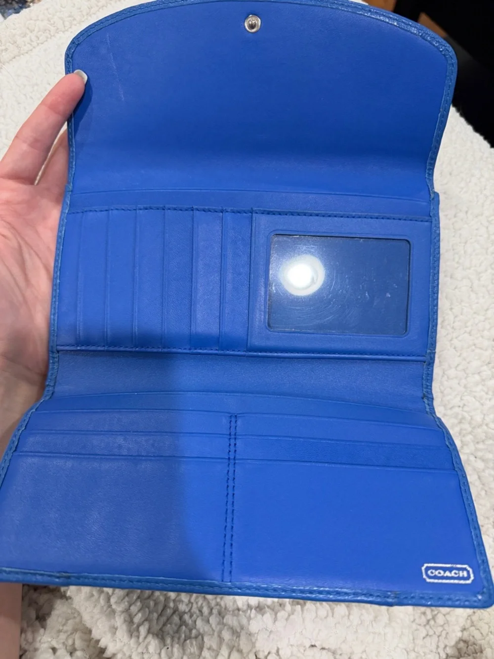 Coach Blue Leather Foldover Wallet - Picture 5 of 7